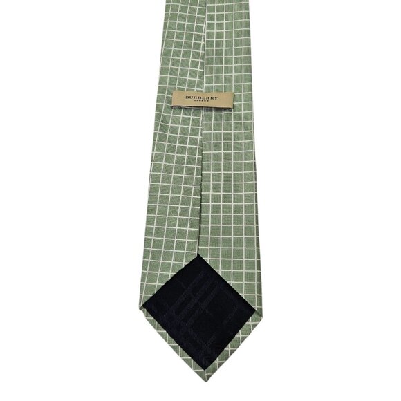 Burberry London Neck Tie Silk Geometric Green Textured Grid 58.5" Made in Italy - Picture 5 of 10